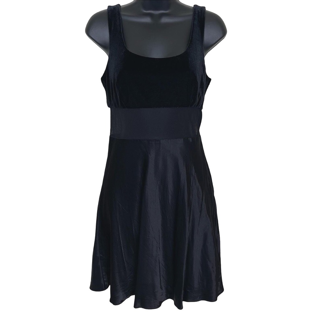 Vintage Zum Zum Velvet Satin Mesh Mini Dress Women 11-12 Black Fit Flare 90s Y2K